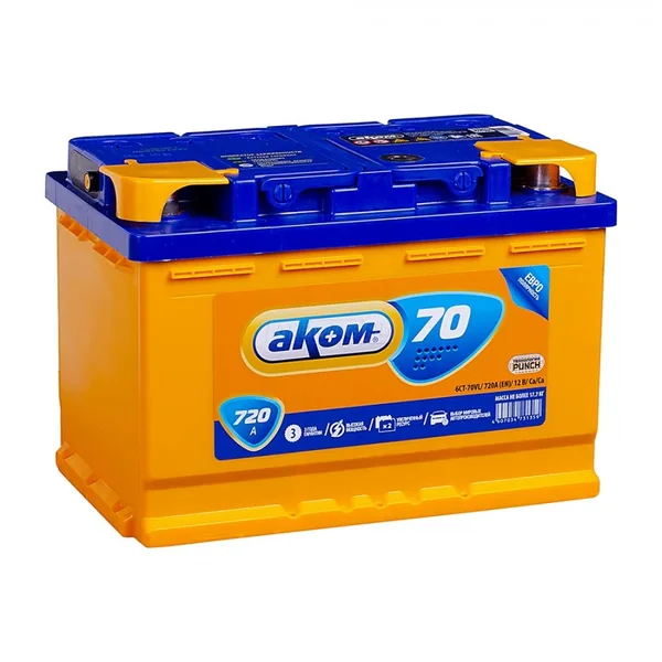 Аккумулятор АКОМ 70 Ач 720 А (EN), обратная полярность, LN3