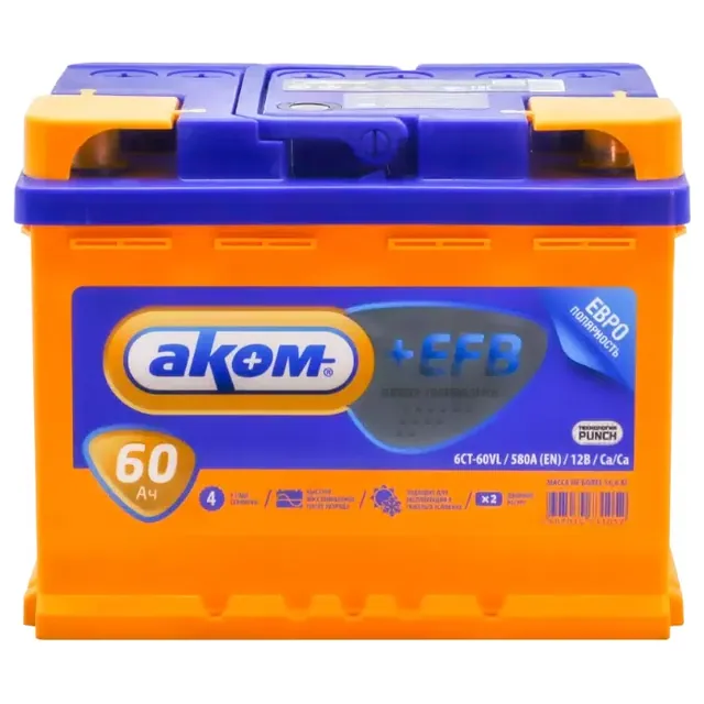 Аккумулятор АКОМ 60 Ач 600 А (EN), прямая полярность, LN2