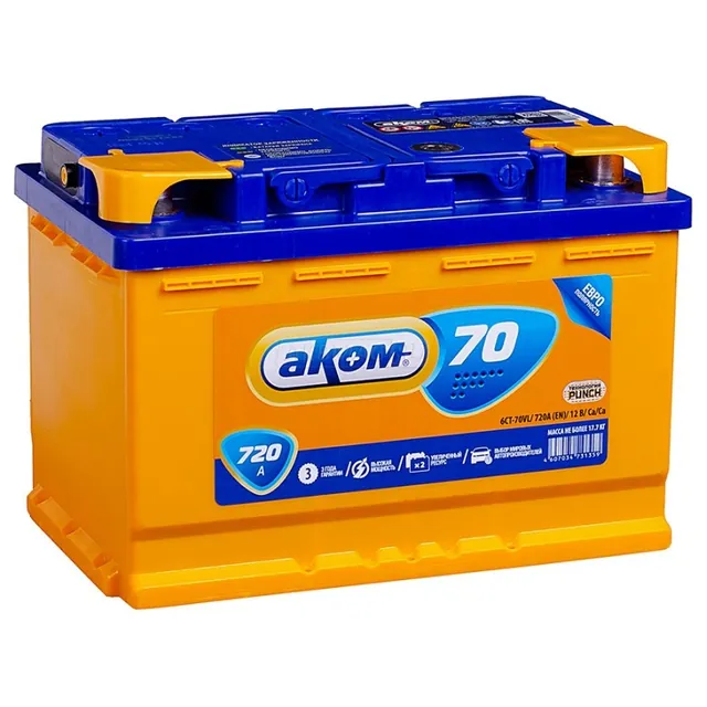 Аккумулятор АКОМ 70 Ач 720 А (EN), обратная полярность, LN3