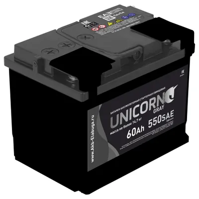 Аккумулятор UNIKORN Gray 60 Ач 500 А (EN), прямая полярность, LN2