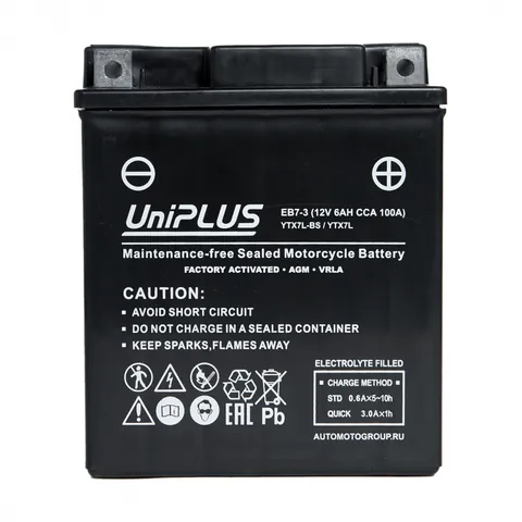 Аккумулятор UniPLUS High Performance 6 Ач 85 А (EN), прямая полярность, YTX7L