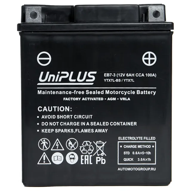 Аккумулятор UniPLUS High Performance 6 Ач 85 А (EN), прямая полярность, YTX7L